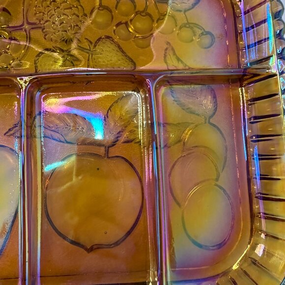 Vintage Indiana Marigold Carnival Glass Divided Iridescent Charcuterie Tray - Picture 9 of 9